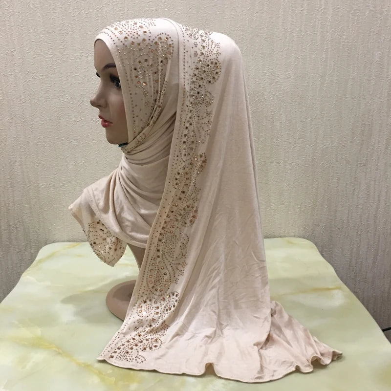 H099 high quality soft jersey scarf with stones pull on modal headscarf women's hijab islamic female shawl headwrap