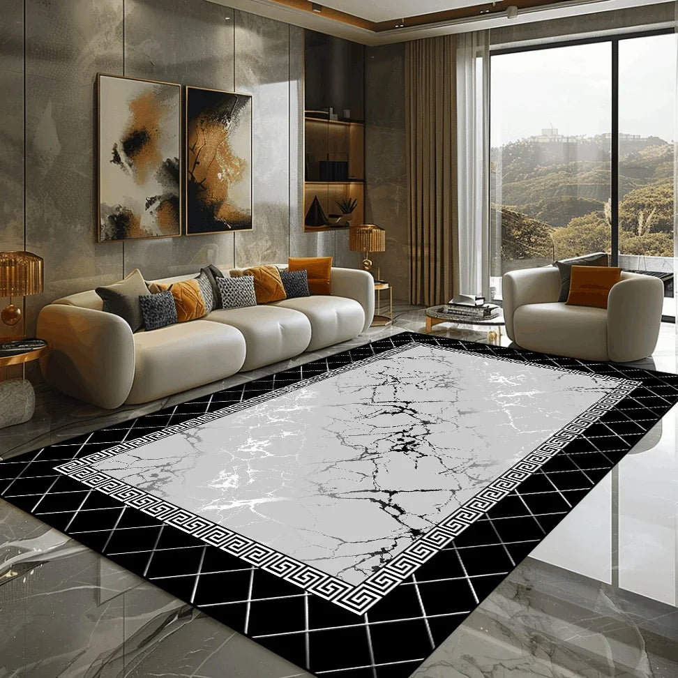 Golden Marble Carpet Luxury Bedroom Decoration Large Area Rugs Sofa Side Carpets for Living Room Soft Non-slip Lounge Floor Mat