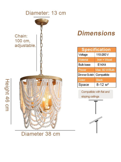 Blue Grey Wooden Beads 8 Lights Chandeliers For Foyers Vintage White Chandelier Lighting Bedroom Living Room Boho Pendant Light