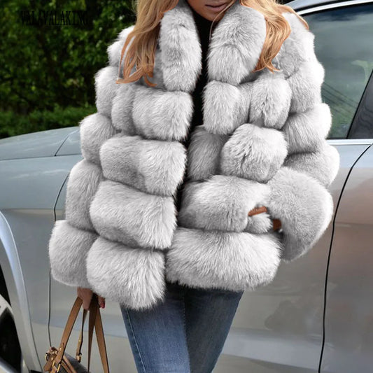 2026 Women Winter Plus Size Faux Fur Coat Female Loose Furry Long Sleeve Plush Jacket Ladies Large Fake Fur Warm Fluffy Cardigan