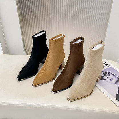 Winter Women Thick Heel Ankle Boots Fashion Pointed Toe Mordern Short Booties Street Style Party Stripper Female Shoes