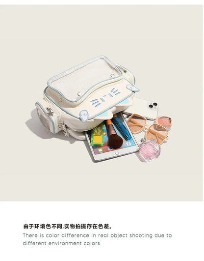 Women's Fashion Backpacks Y2K Korean Japan Kawaii Cat Ita Bag PU Cute Girls Transparent Pocket Aesthetic Shoulder Crossbody Bags