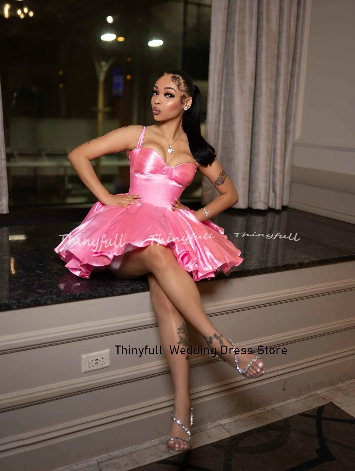 Thinyfull A-line 2026 Short Prom Dress Sweetheart Sleeveless Satin Homecoming Dresses Birthday Gown Robe De Soirée Customized