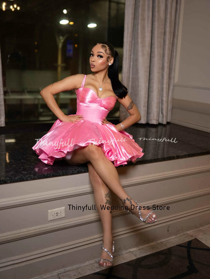Thinyfull A-line 2026 Short Prom Dress Sweetheart Sleeveless Satin Homecoming Dresses Birthday Gown Robe De Soirée Customized