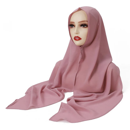 2025 Ramadan Women Solid Scarf Built-in Magnetic Muslim Chiffon Hijab Shawls Head Wrap Hijabs Scarves Ladies Foulard Islamic