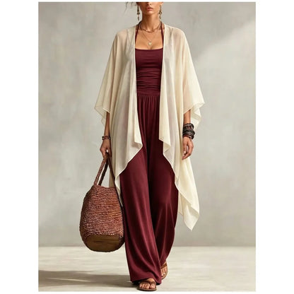 Summer New Sexy Bandeau One Piece Pants Set For Women's 2 Piece Casual Loose Fitting Wide-leg Pants Plus Shawl Tops Set Female