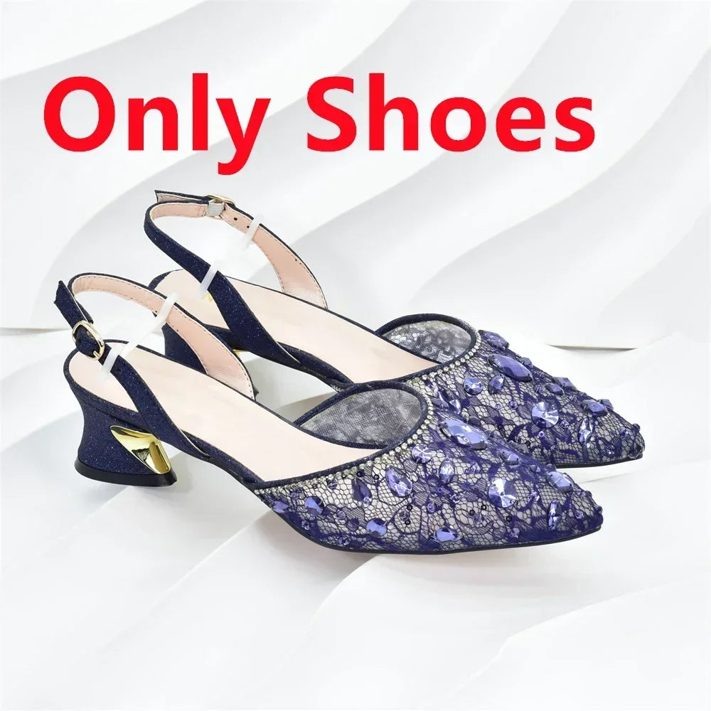 New Arrival African Wedding Shoes and Bag Set with Rhinestone Italian Design Shoes with Matching Bags Nigerian Lady Party Pumps