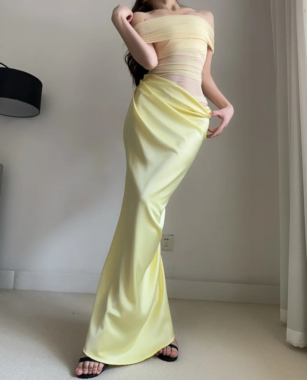 MsChuh Summer Party Dresses For Woman One-shoulder Long Evening Dress Sexy Holiday French Vestidos Solid Color Temperament Slim