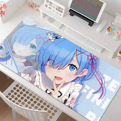 Anime R-Re Zero Rem Mouse Pad Large Non-Slip Waterproof Mat Stitched Edge Keyboard Pad for Gaming Daily Office