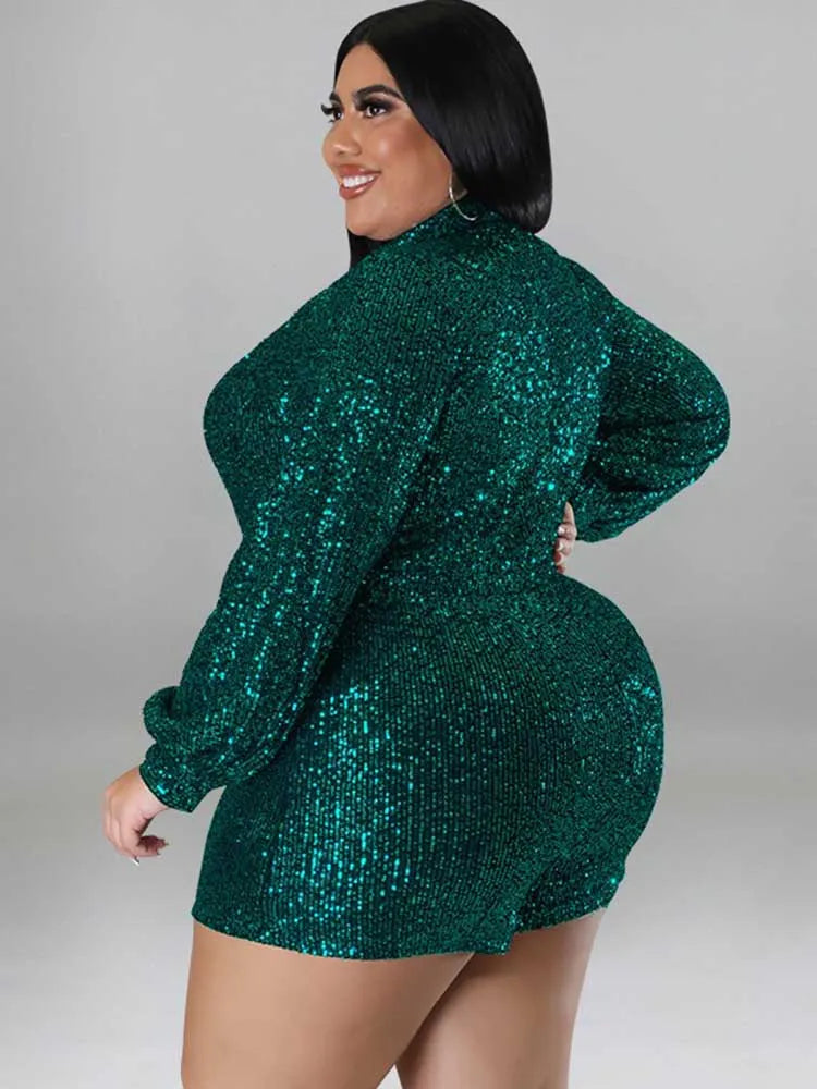 Jumpsuits Women Elegant Luxury Plus Size Party Ladies Long Sleeve Jumpsuit with Sequins 3xl 4xl 5xl Sexy Evening Woman Jumpsuit