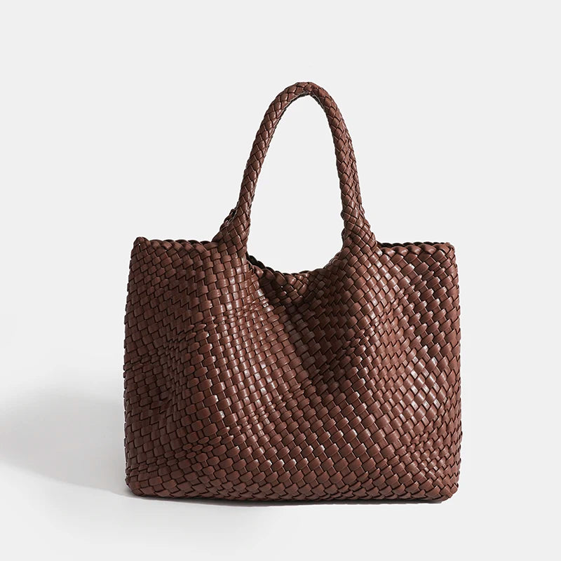 Large-Capacity Designer Knitting Fashion PU Leather Women's Shoulder Bag Handbags for Beach Travel Single-Shoulder Ladies Bag