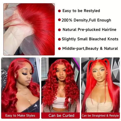 30 38 Inch Hot Red 13x6 Hd Lace Frontal Wigs Human Hair Wig Brazilian Red Colored Body Wave 13x4 Lace Front Wig For Black Women