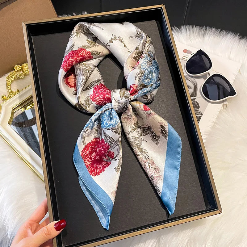 2025 Korean Satin Silk Scarf 70cm Square Women Fashion Shawl Wrap Neckerchief New Elegant