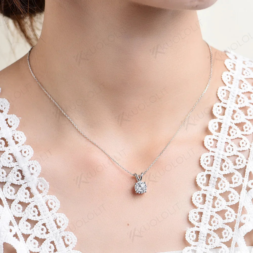 Kuololit 3CT Round Moissanite Necklaces for Women Solid 10K 14K 18K 925 Sliver 1CT 2CT Ear Pendant with Chain for Engagement New