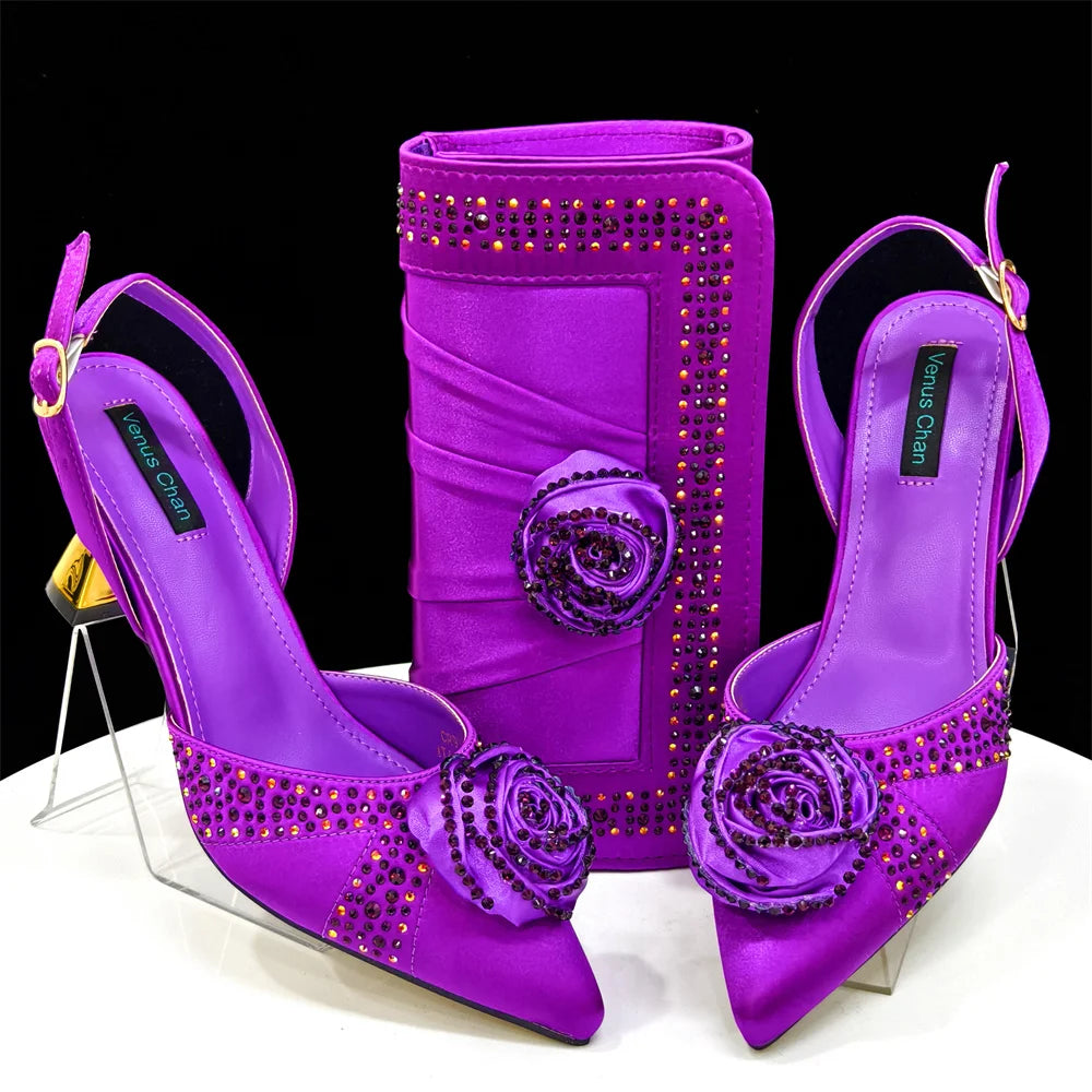 Green Women Shoes And Bag Set African Ladies High Heels Evening Pumps Match With Handbag Clutch Sandals Femmes Sandales CR955