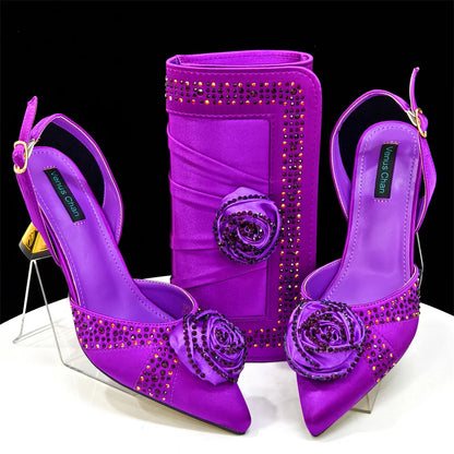 Green Women Shoes And Bag Set African Ladies High Heels Evening Pumps Match With Handbag Clutch Sandals Femmes Sandales CR955