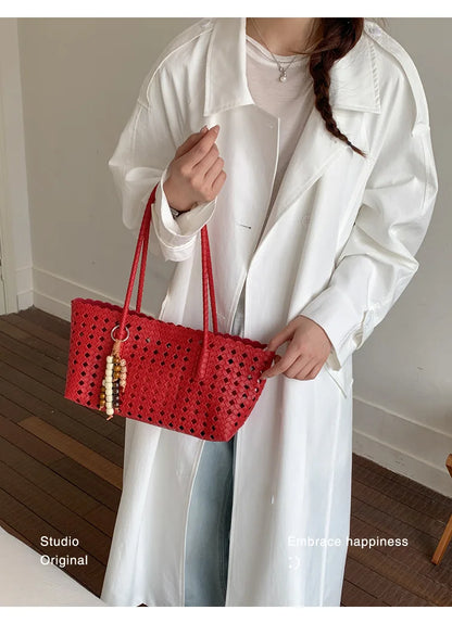 Weave Hollow Out Shoulder Bags for Women 2026 Summer Luxury Designer Hand Bag Females Beach Bags Handbags and Purses