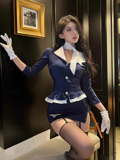 2025 New Stewardess Cosplay Women's Sexy Stewardess Secretary Pure Desire Uniform Suit Halloween Costume Fancy Role Play Party