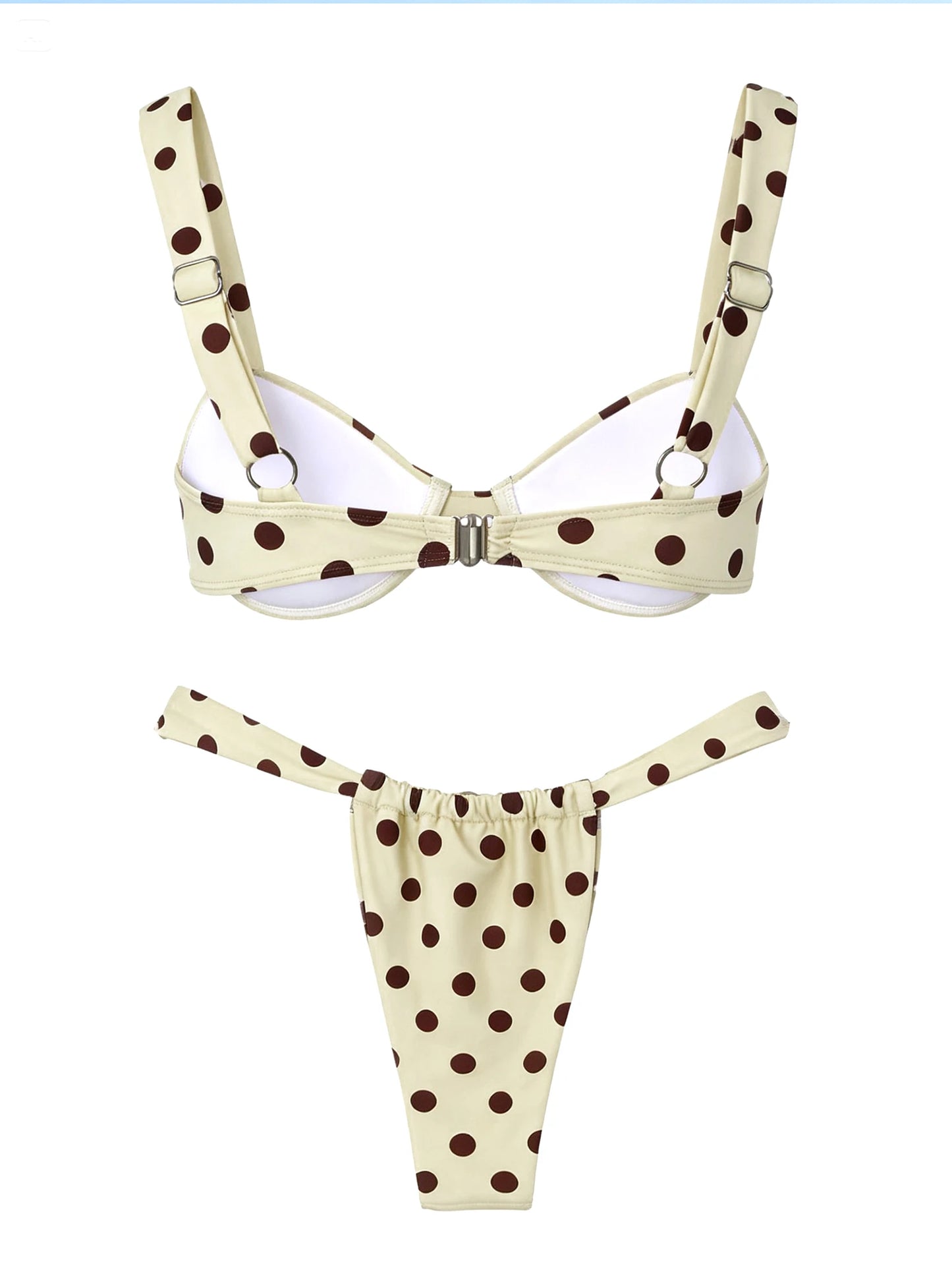 Retro Brown Dot Bikini Sexy Off Shoulder Swimwear Women High Cut Thong Biquini Set Luxury Summer Vacation Beach Bathing SuitK337