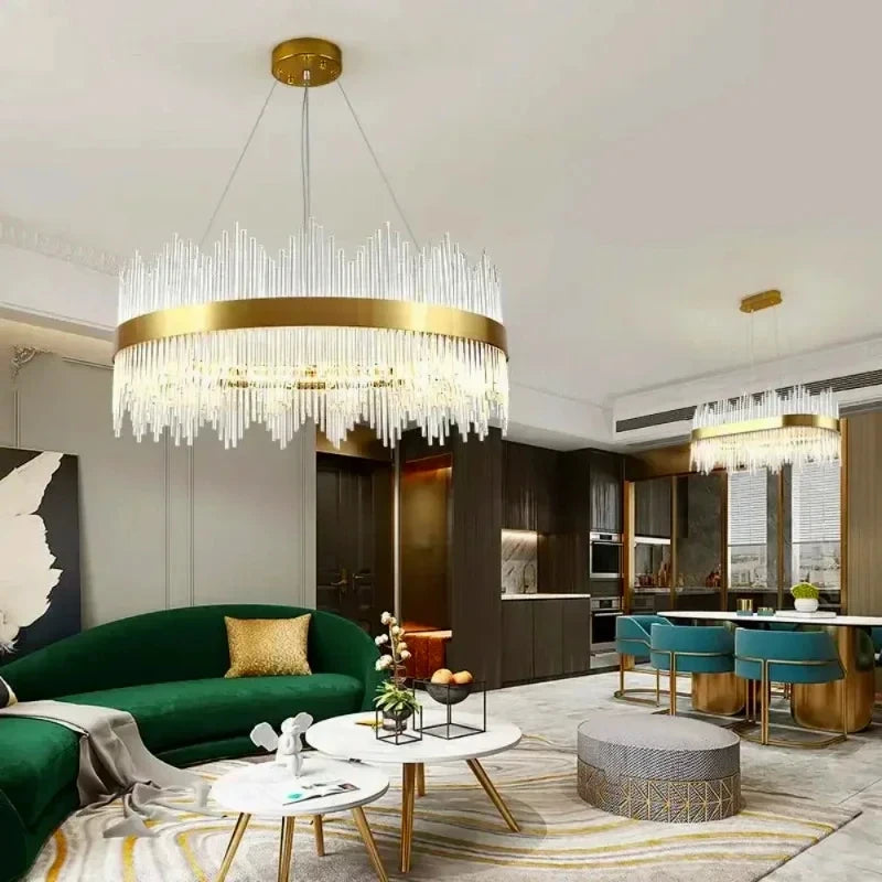 Modern Luxury Crystal Ceiling Chandelier Stainless Steel Living Room Lights Home Decor Dining Room Pendant Lamp Interior Bedroom
