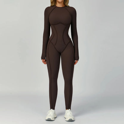 Sexy Hollow Back Long Sleeve Yoga Jumpsuit Women Quick Dry One-piece Yoga Suit Gym Training Leggings Playsuit Slim Fit Bodysuits