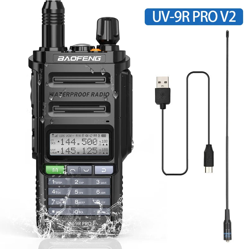 Baofeng UV 9R Pro V2 IP68 Waterproof Walkie Talkie Tri-Power Type-C Charger Dual Band Transceiver Ham Two Way Radio Marine Radio