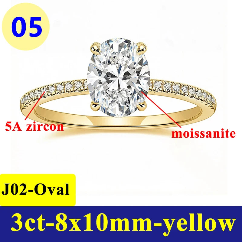 1-3CT Moissanite D Color VVS Diamond Women's Oval Radiant Ring S925 Silver Ring Plated White Gold Jewelry Rings for Women
