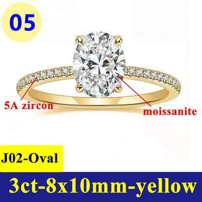 1-3CT Moissanite D Color VVS Diamond Women's Oval Radiant Ring S925 Silver Ring Plated White Gold Jewelry Rings for Women