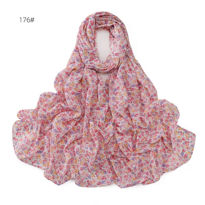66 Colors Pearl Chiffon Printed Hijab Scarf New Fresh Small Floral Polka Dot Sunscreen Silk Scarf Shawl Turbans for Women Hijabs
