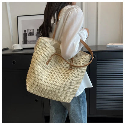 Hand-woven Women's Shoulder Handbag Bohemian 2025 Summer Fashion Straw Beach Tote Bag Travel Shopper Weaving Shopping Bags