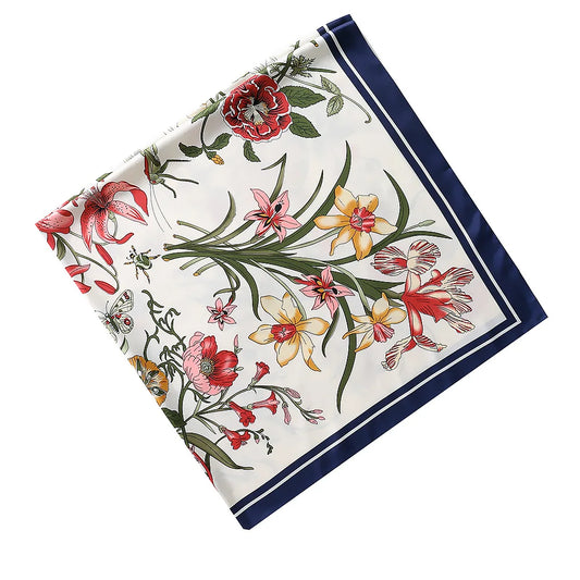130*130cm Women Luxury Floral Print Twill Silk Scarves Lady Echarpes Bandana Square Scarves Wraps Femme Foulard Pashmina