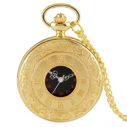 Vintage Steampunk Gift Necklace Pendant Black Roman Numerals Quartz Mens Pocket Watch with Chain for Boyfriend