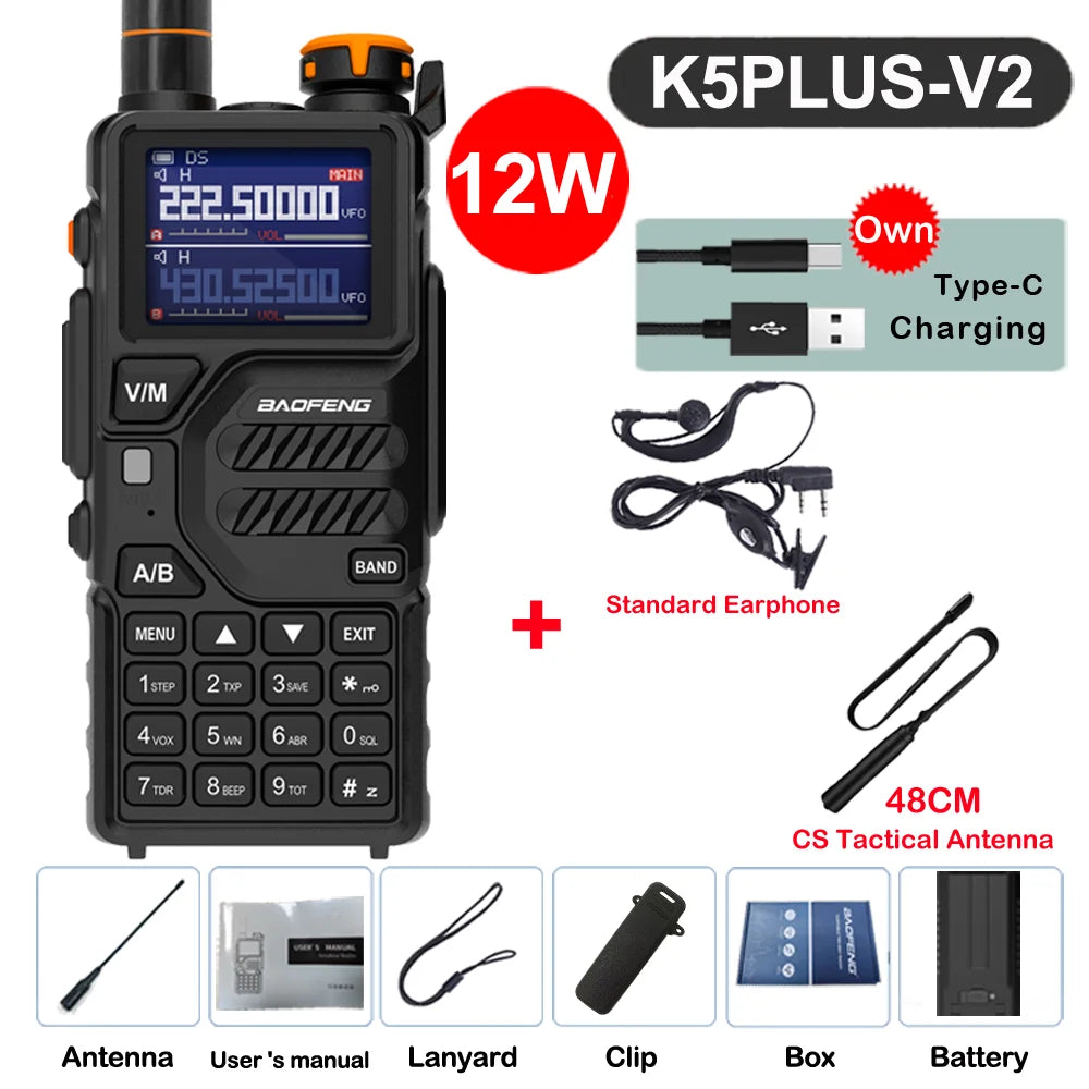 2026 Baofeng UV-K5 Plus Walkie Talkie 12W High Capacity AM FM Two Way Radio Full Band LCD 999CH Frequency Copy NOAA Noise Reduce