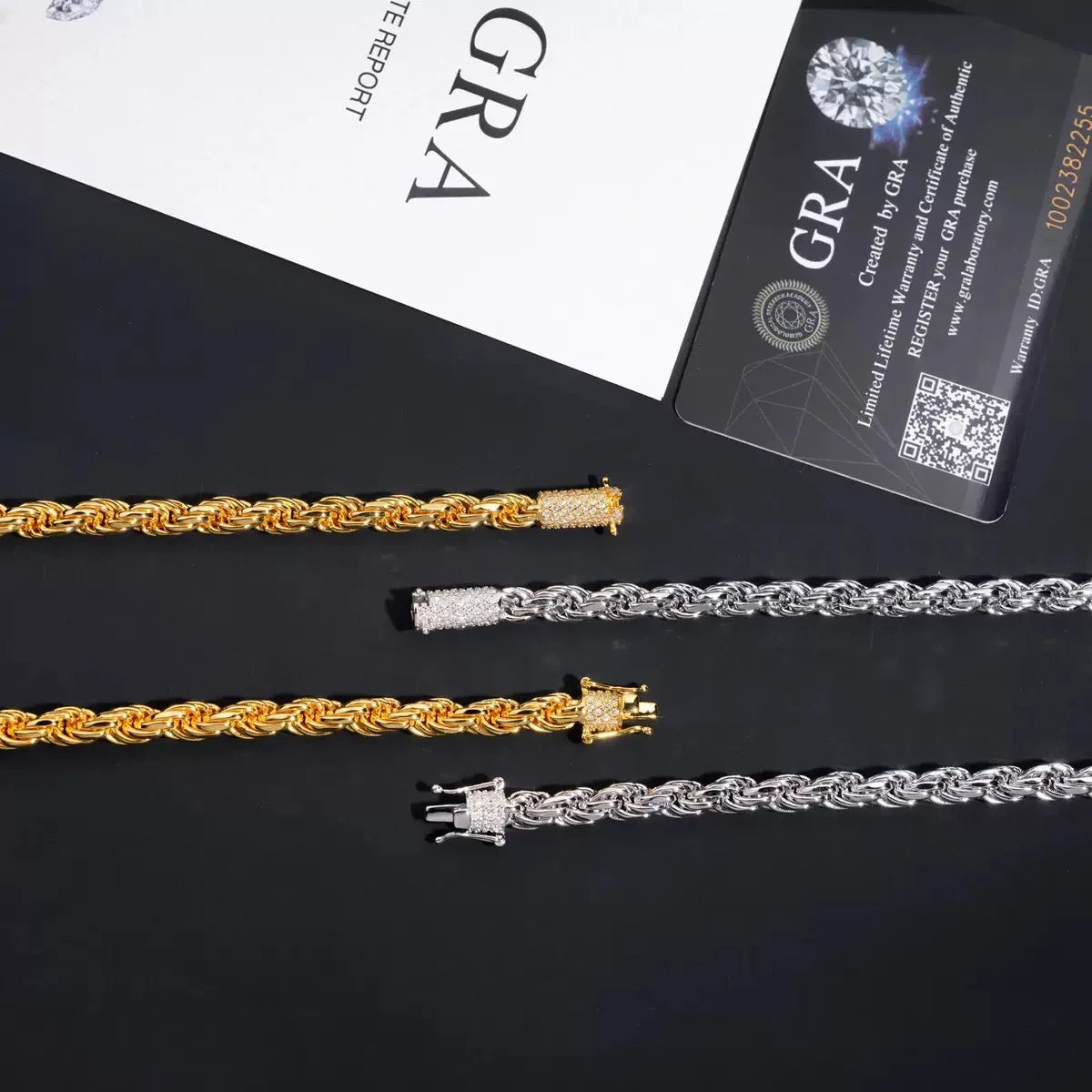 6mm Iced Moissanite Rope Chain Necklace Stainless Steel Hiphop Rapper Plated 18k Gold Bling Diamond Link Bracelet Necklaces Men