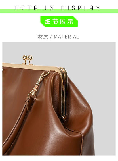 Fashion Large Kisslock Clutch Bag for Women Designer Clip Shell Women Shoulder Bags Luxury Soft Pu Leather Pink Color Handbags