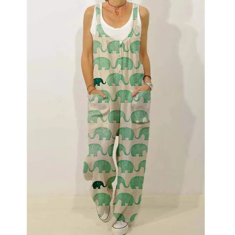 Women's Sleeveless Jumpsuit 2022 Summer Boho Floral Wide Leg Long Pants Rompers Ladies Strap Plus Size Casual Loose Bib Trousers