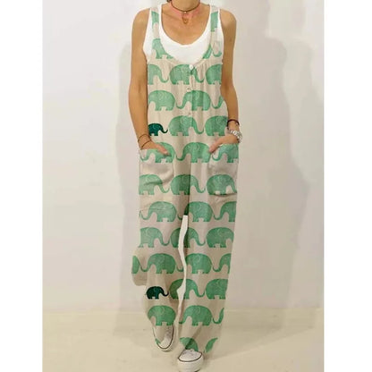 Women's Sleeveless Jumpsuit 2022 Summer Boho Floral Wide Leg Long Pants Rompers Ladies Strap Plus Size Casual Loose Bib Trousers
