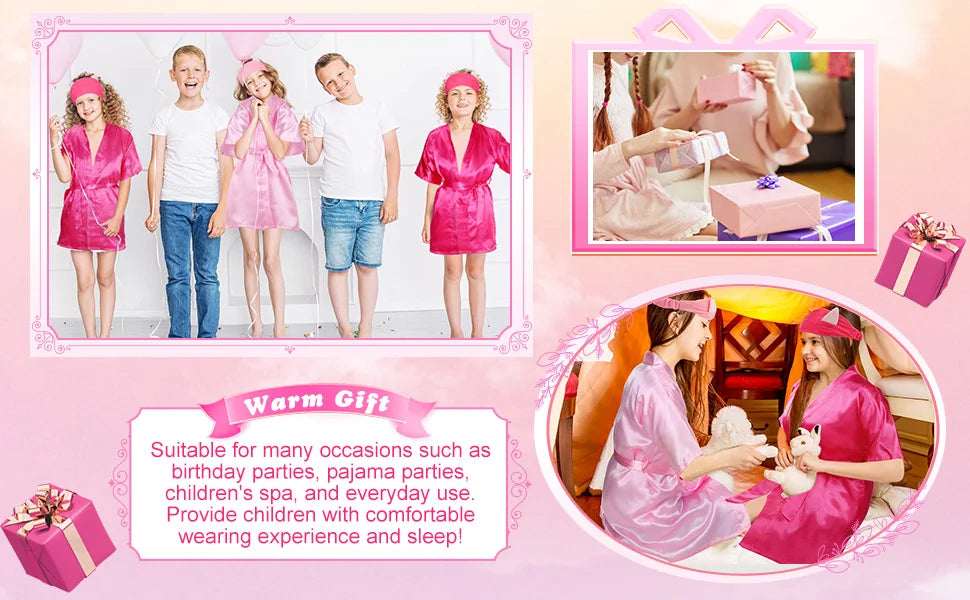 5 Pack Spa Robes for Party Sleepover Slumber Birthday Party Squad Robes DIY Silk Satin Bathrobes with Headband