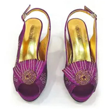 2026 Elegant Italian Pointed Toe Women Rhinestone Hot Pink Shoes & Bag Set For Wedding Party Bridal Evening Formal Events