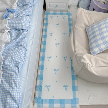 Bedroom Bedside Rug Blue Pink Bow Long Strip Soft Plush Carpet Ins Style Room Decor Runner Rugs Soft Fluffy Plush Floor Mat