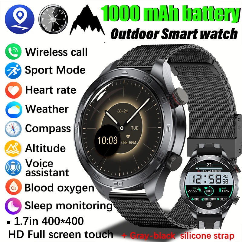 2026 new business men's smart watch 1000 mAh battery with compass altitude pressure IPX8 waterproof call sports health watch