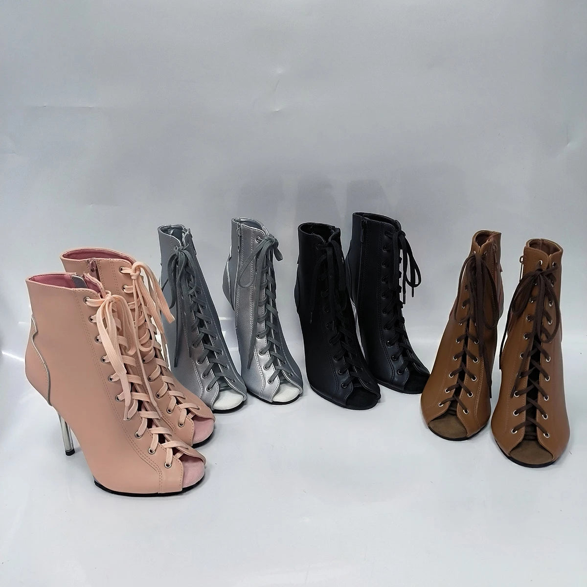 Pink 12cm high-heeled shoes,Twisted buttocks dance modeling performances 5 inch transparent soles sexy Fetish short Ankle Boots