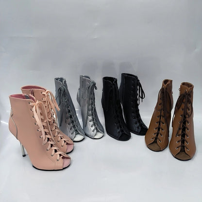 Pink 12cm high-heeled shoes,Twisted buttocks dance modeling performances 5 inch transparent soles sexy Fetish short Ankle Boots