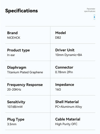 NICEHCK DB2 Wired Earbud IEM 1DD+1BA Hybrid Dual Driver HiFi Earphone With 0.78 2Pin Interface Warm Vocal Music In Ear Monitor