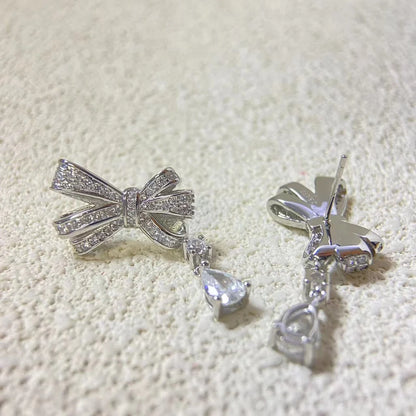 Fashion luxury jewelry S 925 sterling silver bow full diamond women's earrings. Valentine's Day gift