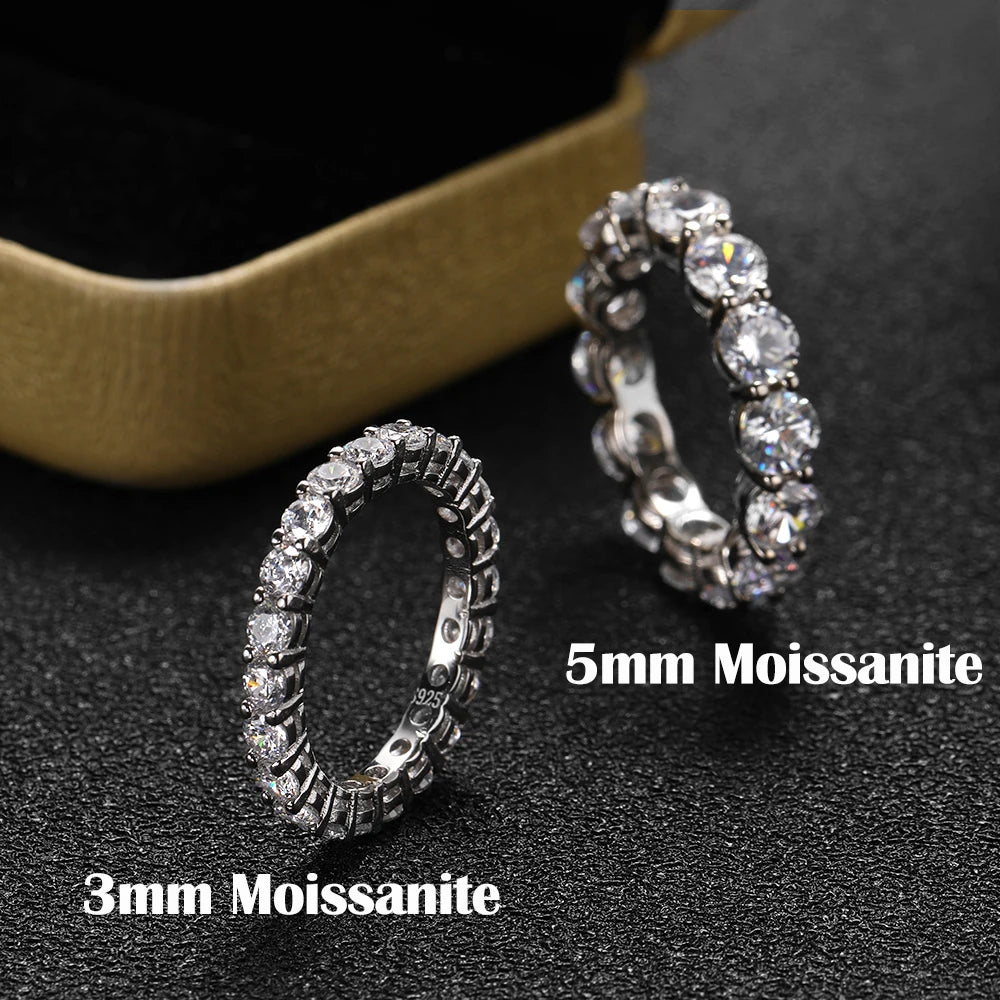 FEOBUR 5mm D Color Moissanite Ring with Certificate Women S925 Sterling Silver Full Diamond Eternity Band Wedding Jewelry Gift
