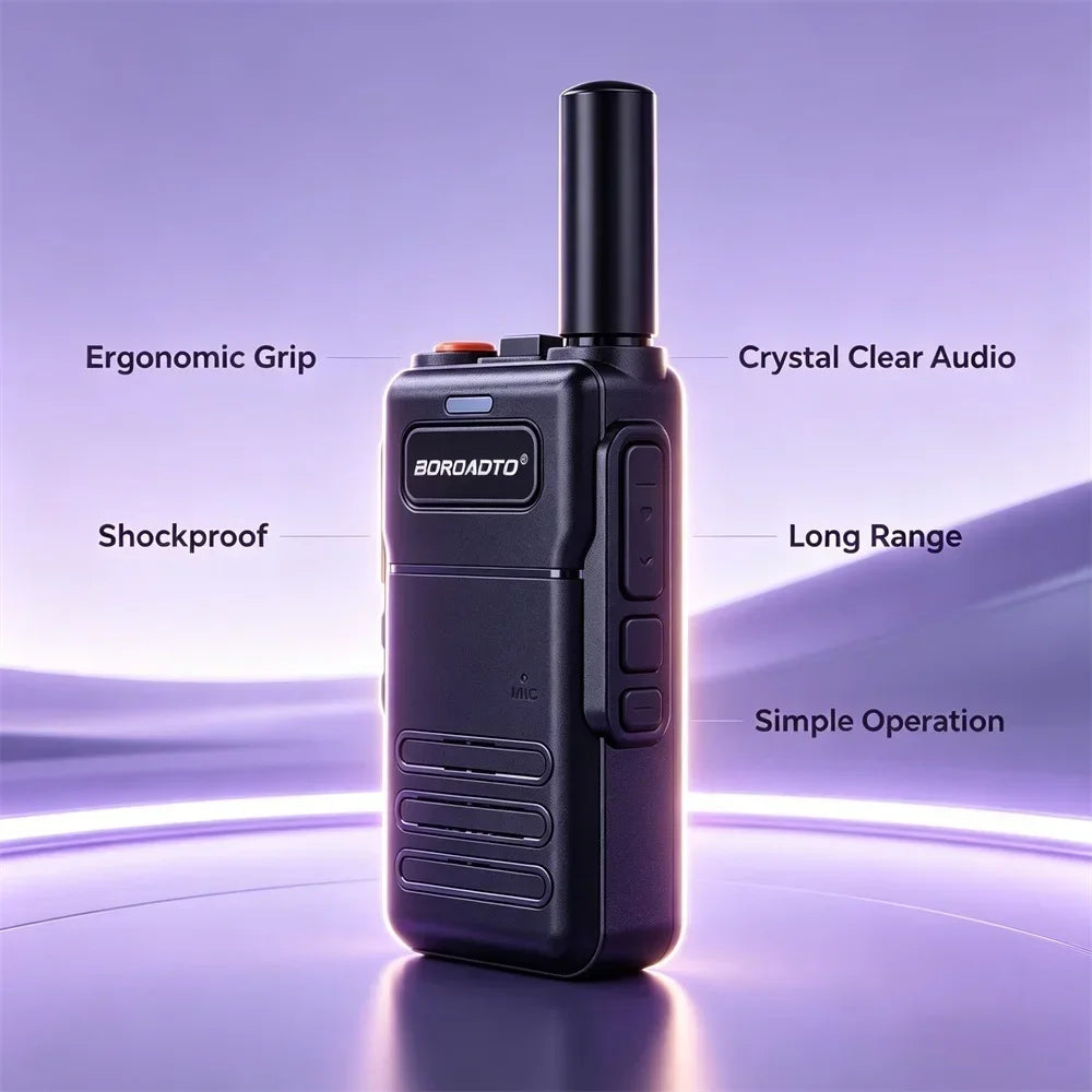 2Pcs Mini Walkie Talkie Set 16 Channels UHF 400-470MHz Baofeng Style Two-Way Radio Long Range Rechargeable Portable Communicatio