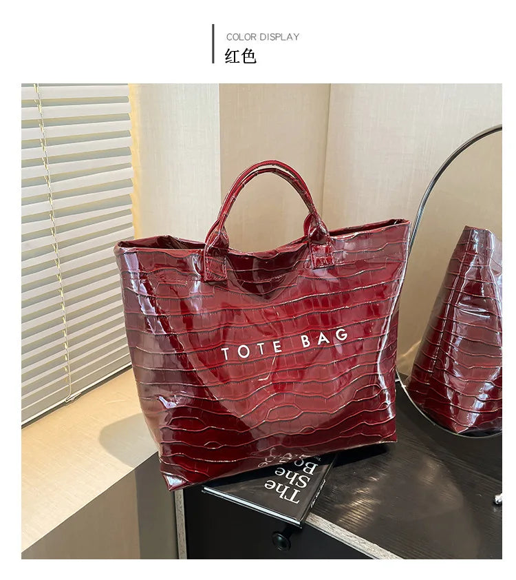 Crocodile Texture Tote Bag Pvc Kraft Paper Large Capacity Luxury Hobo Handbag Women Casual Shopping Letters Top Handle Hand Bags