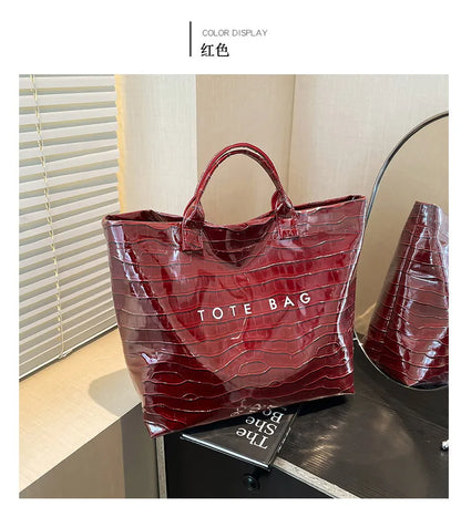 Crocodile Texture Tote Bag Pvc Kraft Paper Large Capacity Luxury Hobo Handbag Women Casual Shopping Letters Top Handle Hand Bags