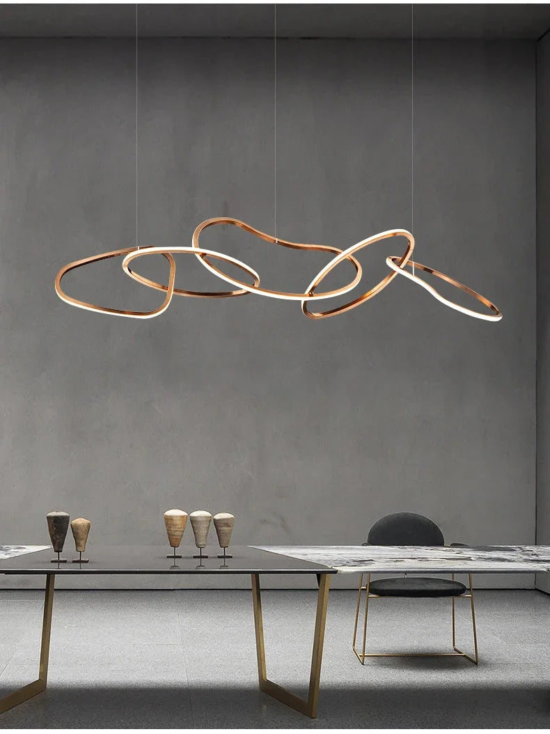 Modern Rose Gold LED Chandeliers Ligthing Nordic Lustre Home Decor Circle Rings Chandelier Hanging Pendant Lights Fixtures
